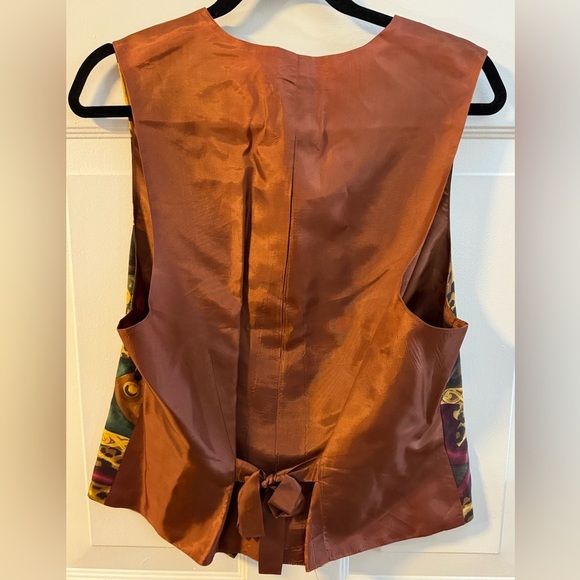90’s VTG The Limited Women's Silk Leopard Geometric Preppy Teacher Vest Gold - Picture 9 of 13